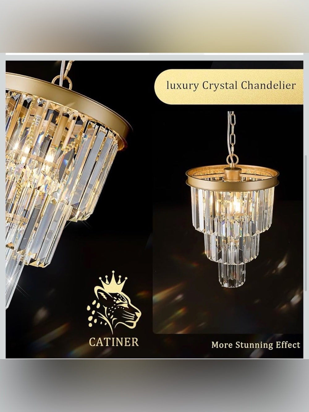 Modern Crystal Pendant Small Light Gold Crystal  Luxury  Light 3 Tiers